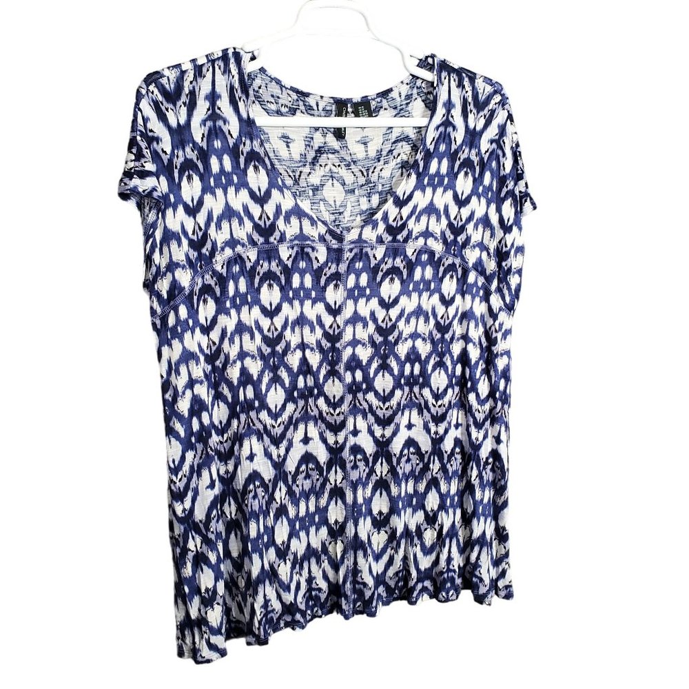 Cynthia Rowley Sz 2X Shirt Rayon Knit Cap Sleeve Pullover A-line Hem V-neck Blue - Picture 1 of 9